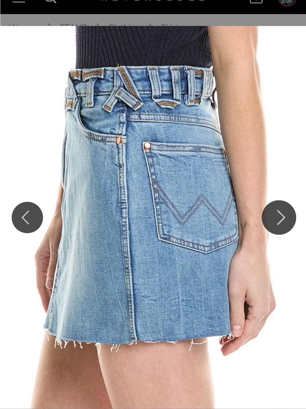 STAUD Light Blue Denim Mini Skirt with Frayed Hem